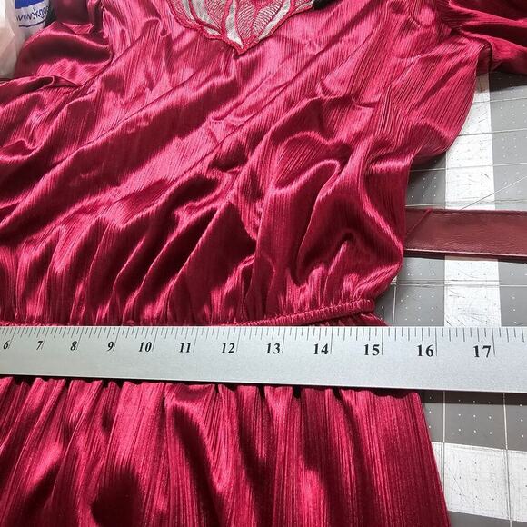 Vintage 80s Dress Womens Large Burgundy Silky Lace Glam Rock Party Retro - Picture 11 of 11